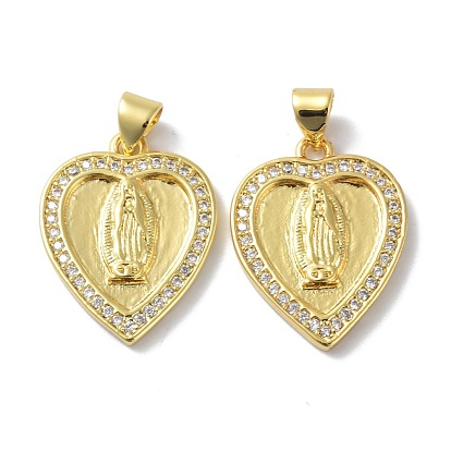 Brass Cubic Zirconia Pendants, Long-Lasting Plated, Heart with Virgin Pattern