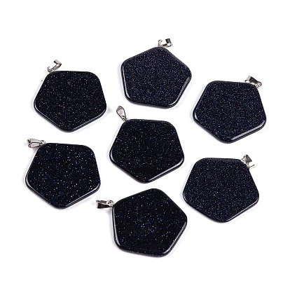 Pendientes de material sintético azul goldstone, dijes pentágono con 201 broches de acero inoxidable