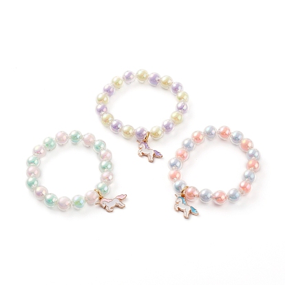 Ensembles de bracelets extensibles en perles acryliques transparentes pour enfants, avec pendentifs licorne en alliage émaillé