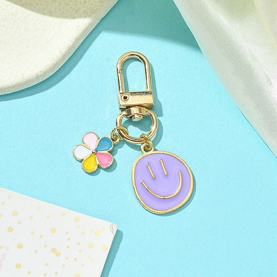 Подвески из сплава с эмалью, с поворотными застежками сплава, улыбающееся лицо и цветок