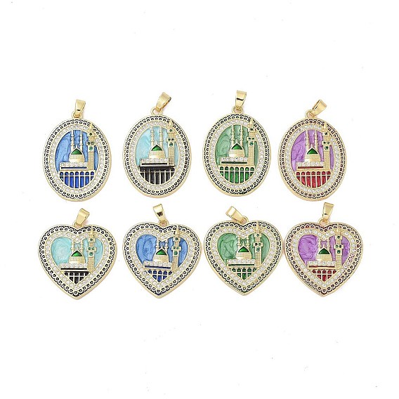 Покрытие стойки латунь микропаве прозрачные подвески из кубического циркония, с эмалью, долговечный, без свинца и без кадмия, овал/сердце с замковыми подвесками