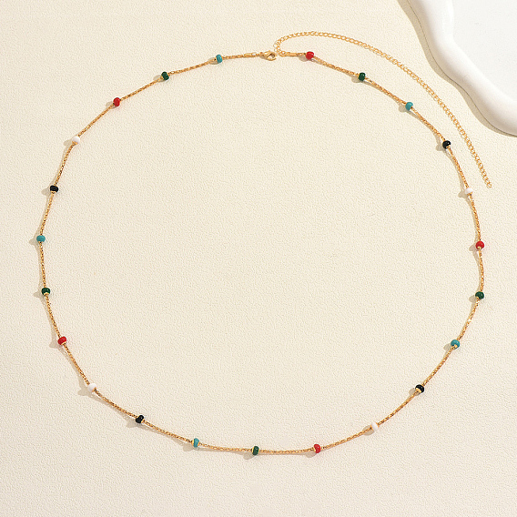 Длинные ожерелья из нержавеющей стали с разноцветной эмалью в виде попкорна в форме рондель для женщин