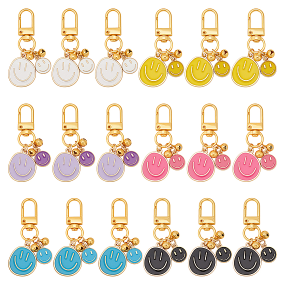 18 шт 6 цвета улыбающееся лицо сплав эмаль подвеска украшение, Поворотные застежки-брелки для украшения сумок