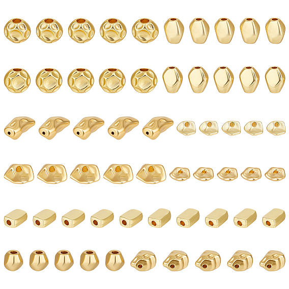 60Pcs 12 Styles Brass Beads, Real 18K Gold Plated