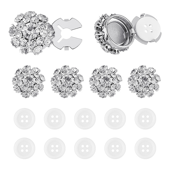 6 шт. запонки из латуни и акриловых страз, аксессуары, 1-луночное, плоско-круглые, с 10шт 4-дырочными пришивными пуговицами из смолы