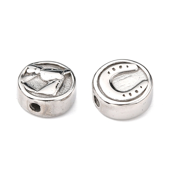 304 Stainless Steel Beads, Flat Round, with Horse and Horseshoes