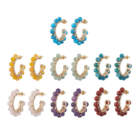 7пары 7 стильные женские серьги-гвоздики с медной проволокой и драгоценными камнями