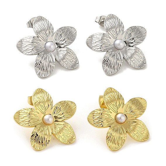 304 серьга из нержавеющей стали с пластиковыми жемчужными шпильками, цветок