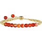 Natural Gemstone 304 Stainless Steel Round Beaded Adjustable Slider Bracelets for Men Women, Real 18K Gold Plated