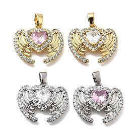 Латунные микро проложить кубического циркония подвески, Сердце и крыло, настоящий 18k позолоченный/платиновый