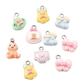 Pendentifs en résine opaque pour baby shower, charme de formes mixtes, avec boucle en fer platine