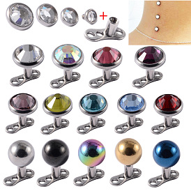 Основание/верхняя часть дермального якоря со стразами из нержавеющей стали для женщин и мужчин, цвет нержавеющей стали, плоско-круглые