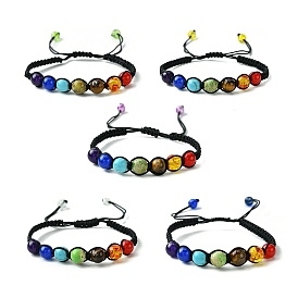 Dyed Natural & Synthetic Mixed Gemstone Round Braided Bead Bracelet, Chakra Adjustable Bracelet for Women