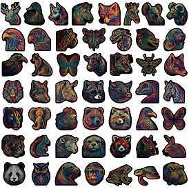 50Pcs Rainbow Striped Animal PVC Waterproof Sticker Labels, Self-adhesion, for Suitcase, Skateboard, Refrigerator, Helmet, Mobile Phone Shell
