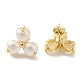 Clover ABS Imitation Pearl Studs Earrings, Rack Plating Brass Cubic Zirconia for Women, Long-Lasting Plated, Lead Free & Cadmium Free