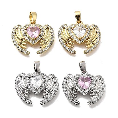 Латунные микро проложить кубического циркония подвески, Сердце и крыло, настоящий 18k позолоченный/платиновый