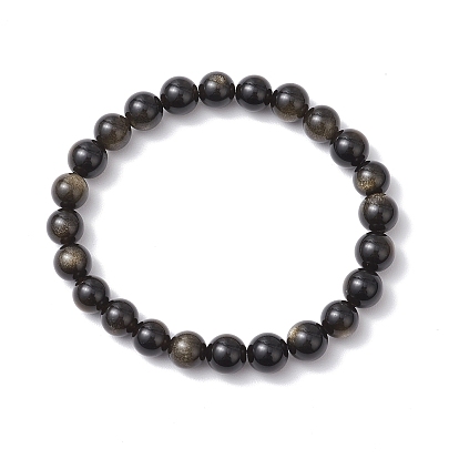 Браслеты из натурального золотистого обсидиана с круглыми бусинами для мужчин и женщин