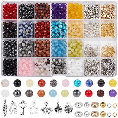 DIY Findings Kits, including Natural & Synthetic Gemstone Beads, CCB Plastic Spacer Beads, Iron Open Jump Rings, ABS Plastic Beads and Alloy Charms