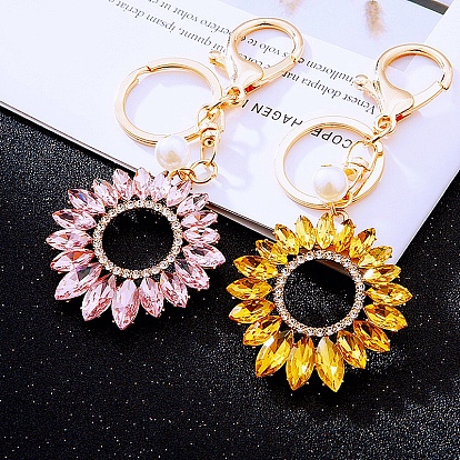 Брелок из сплава с кристаллами подсолнечника, брелок-подвеска для сумки, круглый подсолнух орнамент