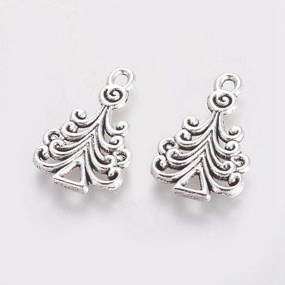 Xmas Ornaments Tibetan Style Alloy Christmas Tree Pendants, Cadmium Free & Lead Free, 23x13.5x1.5mm, Hole: 1.5x2mm, about 960pcs/1000g