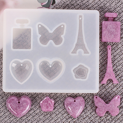 Pendant Silicone Molds, Resin Casting Molds, For UV Resin, Epoxy Resin Jewelry Making, Heart & Flower & Butterfly & Tower & Bottle