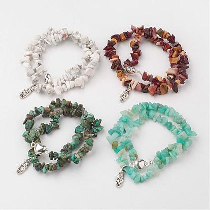 Natürliche Edelstein-Wickelarmbänder / Halsketten, mit Perlen Hamsa Hand / Hand Fatima / Hand von Miriam Charms und Herz Messing Magnetverschlüsse, 2 Schleife, Multifunktions