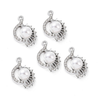 Pendentifs en alliage, avec perles en plastique imitation abs, charme de fleur