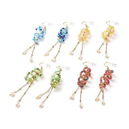 Spiral Glass Beads Dangle Earrings, Long Tassel Drop Earrings for Women