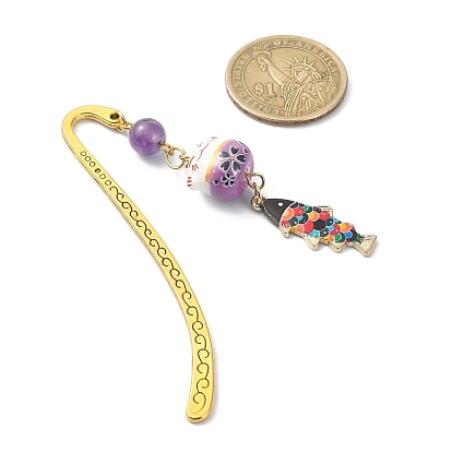 Закладка манэки-нэко в японском стиле, Подвеска-закладка Lucky Cat & Fish с натуральным круглым драгоценным камнем, закладки с крючками из сплава