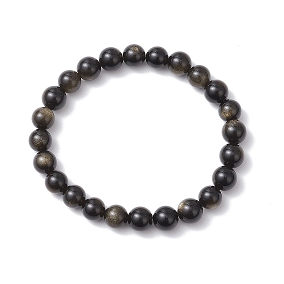 Браслеты из натурального золотистого обсидиана с круглыми бусинами для мужчин и женщин