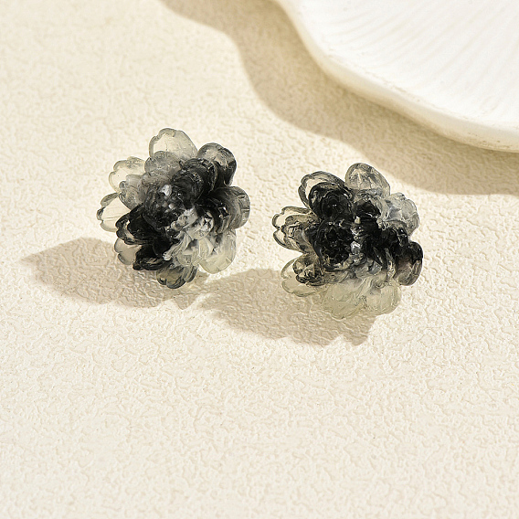 Серьги-гвоздики из железа и смолы ко Дню святого Валентина, градиентная заливка чернилами цветок, платина