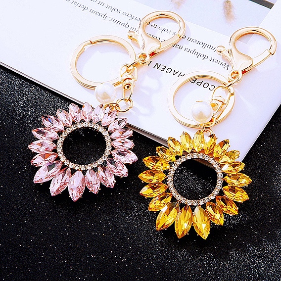 Брелок из сплава с кристаллами подсолнечника, брелок-подвеска для сумки, круглый подсолнух орнамент