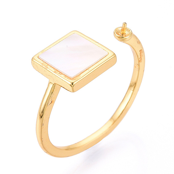 Квадратные латунные и ракушечные колышки для колец, регулируемые настройки колец для полупросверленных бусин, без кадмия, без никеля и без свинца