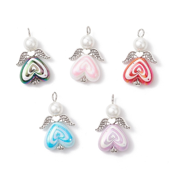 50 шт. непрозрачные акриловые подвески, со стеклянными жемчужными круглыми бусинами и бусинами из сплава, ангельские прелести