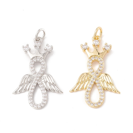 Латунные микропаве прозрачные подвески с фианитом, с прыжковых колец, без кадмия и без свинца, долговечный, бесконечность с короной и крылом