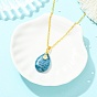 Natural Apatite Teardrop Pendant Brass Cable Chain Necklaces for Women, Deep Sky Blue