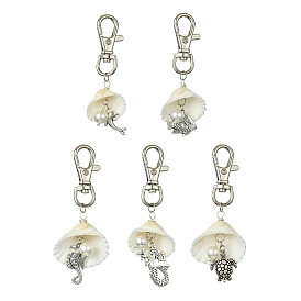 Shell Pendant Decorations, with Sea Animals Alloy Charms amd Swivel Lobster Clasps