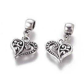 Alloy European Dangle Charms, Large Hole Beads, Heart