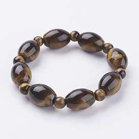 Natural Tiger Eye Beads Stretch Bracelets, Oval and Round
