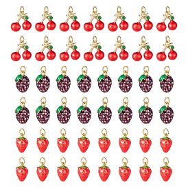 6Pcs 3 Style Brass Enamel Charms, Long-Lasting Plated, with Jump Ring, Fruit Theme, Real 18K Gold Plated, Cherry & Strawberry & Mulberries