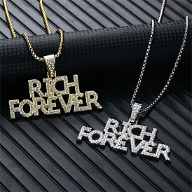 Alloy Crystal Rhinestone 3D English Rich Forever Pendant Necklaces