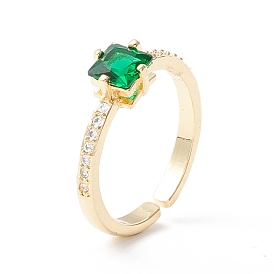 Green Cubic Zirconia Rectangle Cuff Ring, Classic Brass Solitaire Ring for Women, Cadmium Free & Lead Free