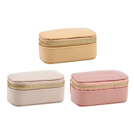 Mini Travel PU Leather Storage Box for Women, Oval Portable Jewelry Case Organizer for Earrings Bracelets Necklaces, with Zipper