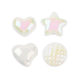 Electroplated Iridescent Opaque Resin Decoden Cabochons, Heart & Star & Flat Round, Mixed Shapes