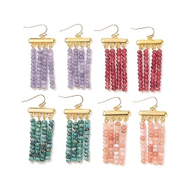 Dyed Natural Malaysia Jade Rondelle Beaded Tassel Dangle Earrings, Brass Hoop Earring for Women