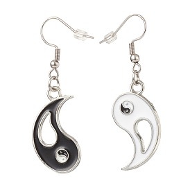 Alloy Enamel Tai Ji Dangle Earrings, 304 Stainless Steel Asymmetrical Earrings for Women