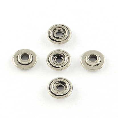 Плоские круглые тибетском стиле сплава шариков прокладки, без кадмия и без свинца, 6x2 мм, отверстие : 1.5 мм