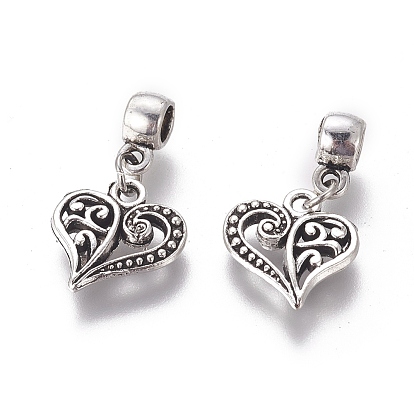 Alloy European Dangle Charms, Large Hole Beads, Heart