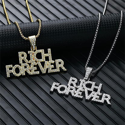 Collares con colgante de aleación de cristal y diamantes de imitación 3d inglés rico para siempre