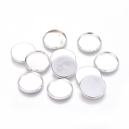 Brass Plain Edge Bezel Cups, Cabochon Settings, Lead Free and Cadmium Free, DIY Material for Hair Accessories, Flat Round